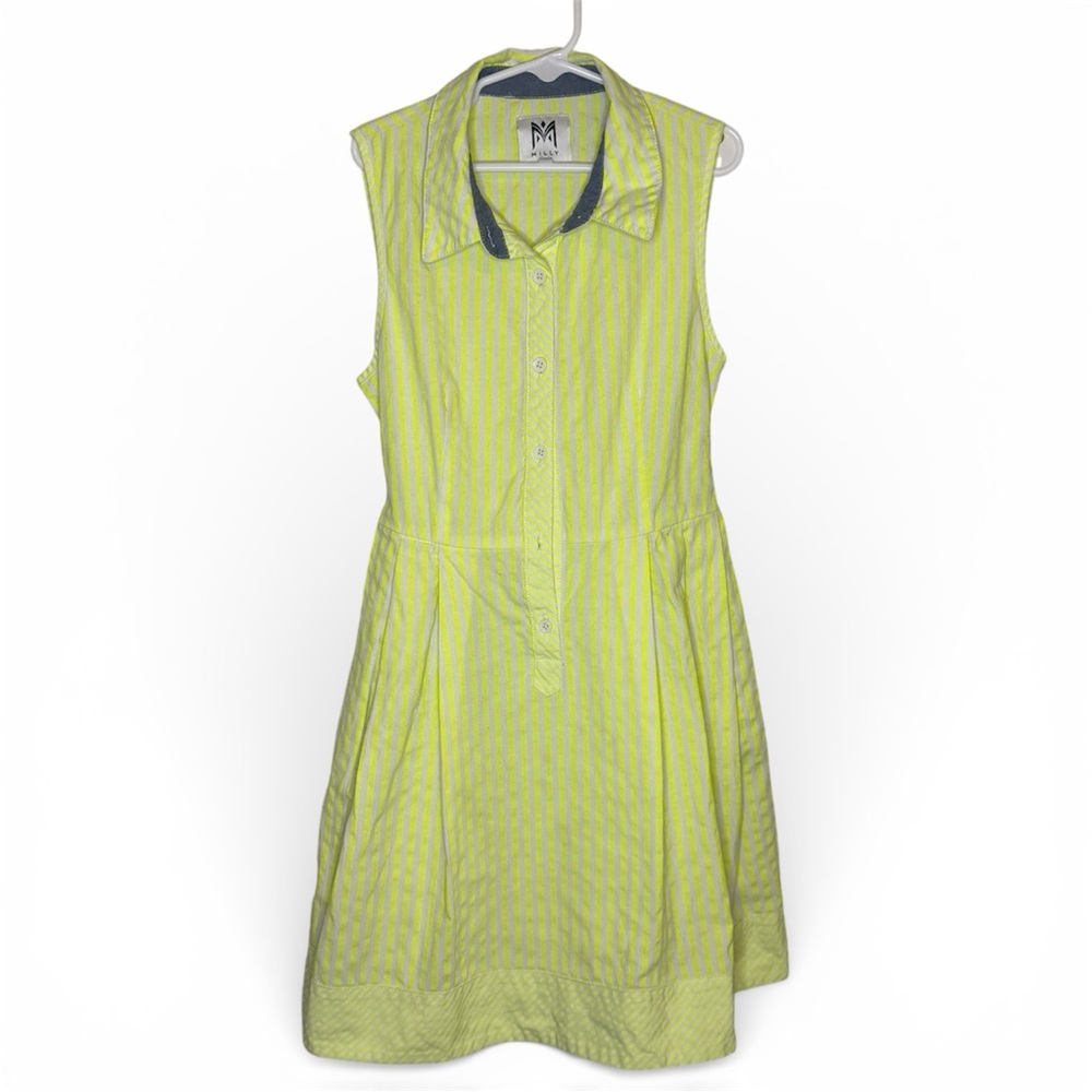 Milly Minis Bright Yellow White Button Down Collared Striped Dress Girls Size 12